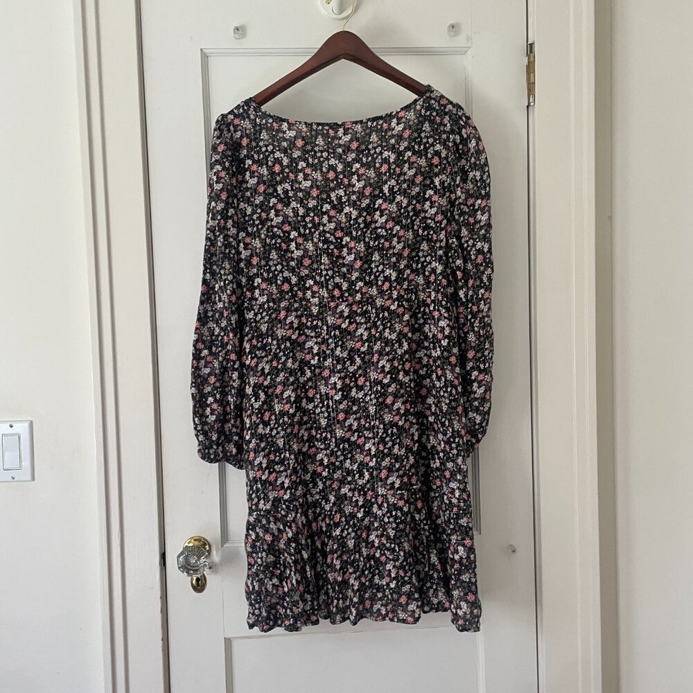 Lucky Brand Printed Flouncey Mini Dress 3/4 Sleeved Black Floral NWT Size XS & L - Picture 3 of 7